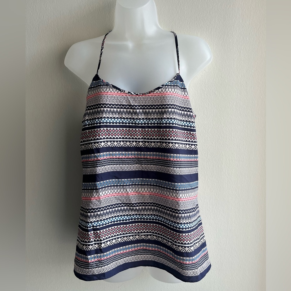 J Crew Navy & White Boho Patterned Halter Tank Top